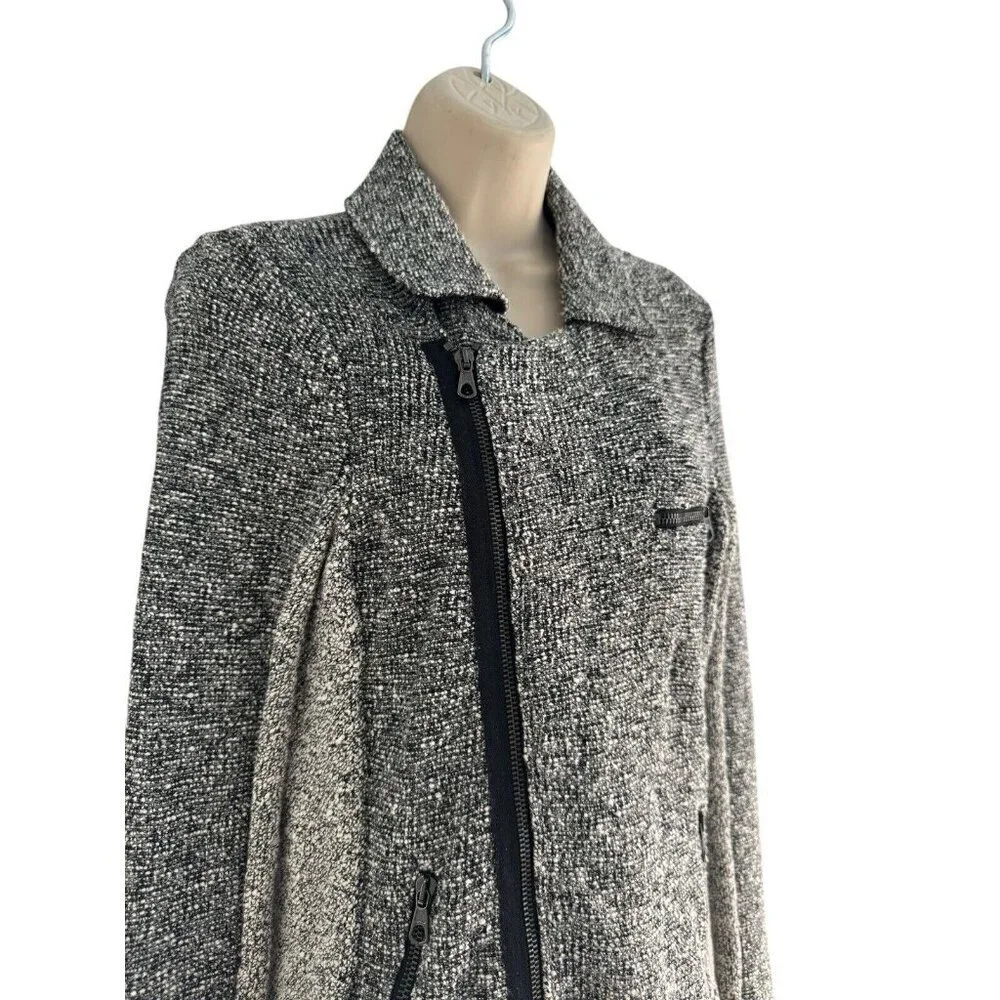 Rag & Bone Hart Tweed Biker Moto Black White Asymmetric Zip Knit Pockets S